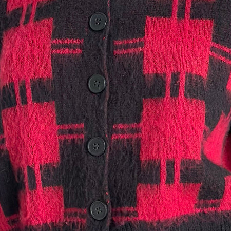 Anzio Cardigan in Black and Red Check Knit