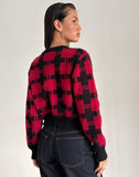 Image of Anzio Cardigan in Black and Red Check Knit