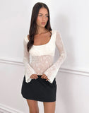 Image of Aqsa Long Sleeve Top in Floral Flock Cream