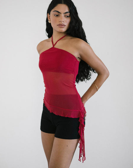 Moni Vest Top in Mesh Cherry