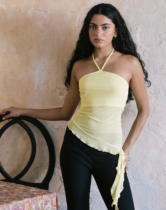 image of Arabella Halterneck Top in Mesh Lemon