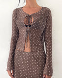 Image of Araceli Tie Front Top in Basic Polka Brown