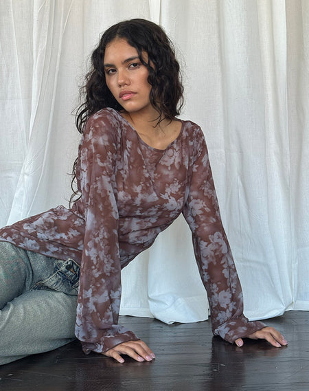 Lucca Long Sleeve Top in Slinky Lace Mocha