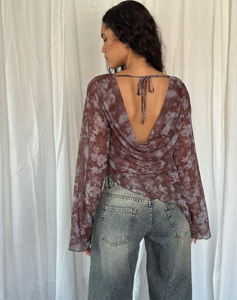 Image of Arcelia Long Sleeve Mesh Top in Botanical Shadow Brown