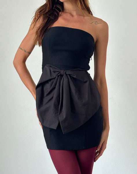 Image of Ardeola Oversized Bow Mini Tailored Dress in Black