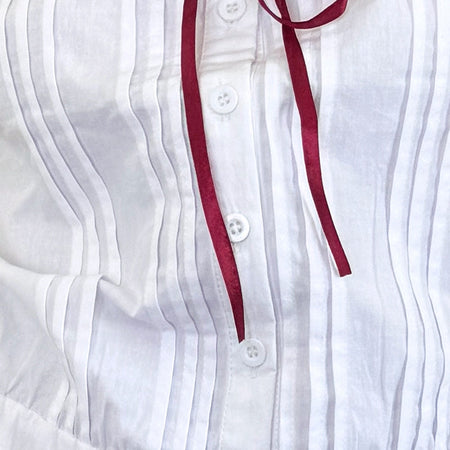 Arhan Top in White Poplin with Red Trim