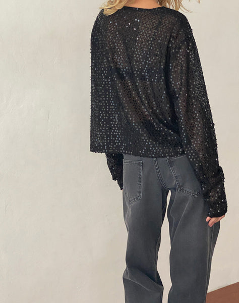 Image of Aridani Unlined Long Sleeve Top in Black Sequin