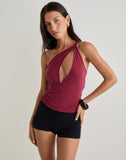 Image of Arika Asymmetric Cut Out Top in Cupro Burgundy