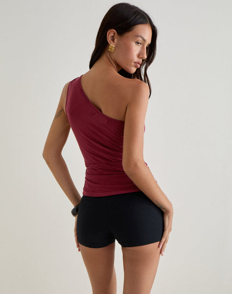 Image of Arika Asymmetric Cut Out Top in Cupro Burgundy