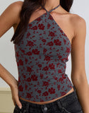 Image of Arira Halter Top in Garden Floral Blue Grey