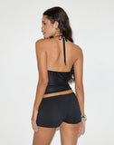 Image of Arira Halterneck Top in Black with Pink Watercolour Flower