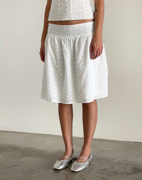 Image of Aristia Midi Skirt in Woven Broderie White