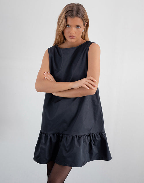 Image of Arkana Babydoll Mini Dress in Black Taffeta