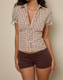 Image of Arla V Neck Blouse in Brown Check