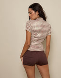 Image of Arla V Neck Blouse in Brown Check