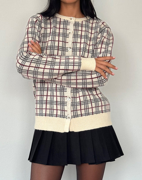 Image of Arlene Cardigan Checked Knit Cream