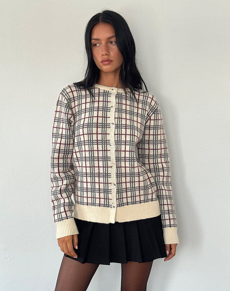 Image of Arlene Cardigan Checked Knit Cream