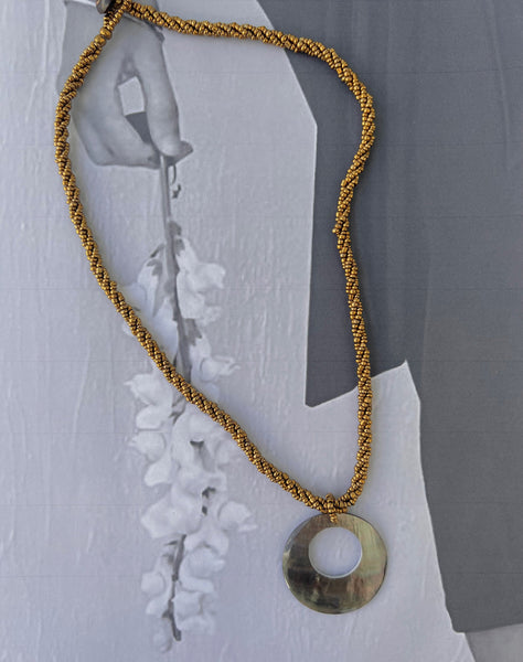 image of Arma Necklace with Round Shell Pendant in Gold