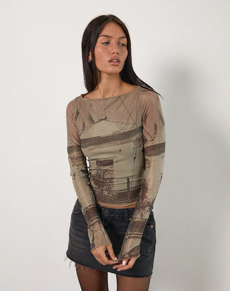 Sheiza Long Sleeve Top in Sheer Mesh Grey