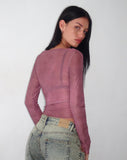 Image of Armali Long Sleeve Top in Burgundy with Lace Bra Scan