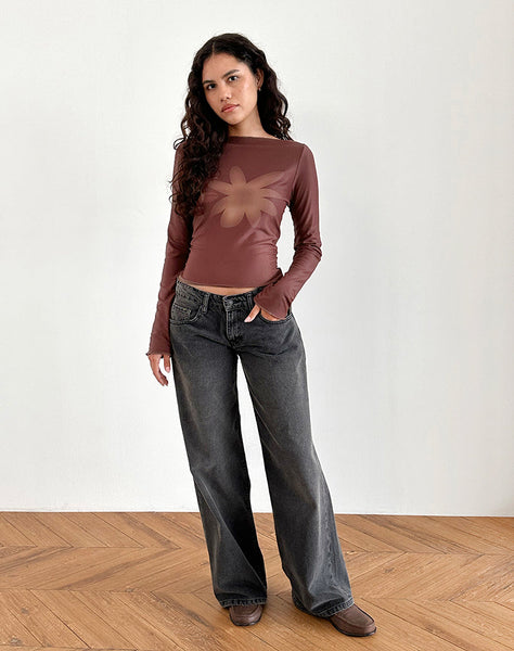 Image of Armali Top in Mesh Tonal Flower Brown