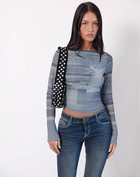 Sheiza Long Sleeve Top in Sheer Mesh Grey