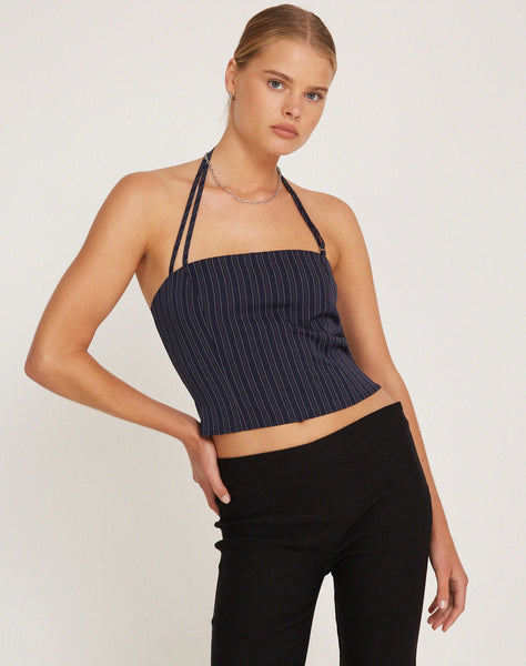 Image of Arreta Crop Top in Pinstripe Navy