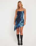 image of Arwinda Bodycon Cowl Neck Midi Dress in Abstract Blue Serpent Mesh