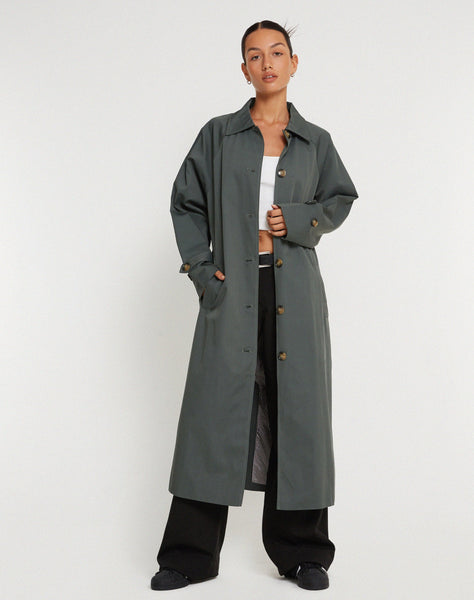 image of Assa Trench Coat in Light Charcoal with Stripe Lining