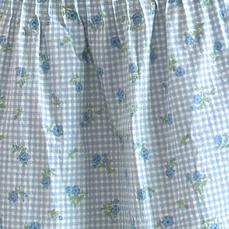 Asada Midi Skirt in Blue Flower Gingham