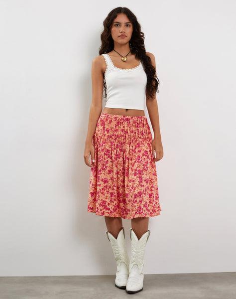 Image of Asada Midi Skirt in Dark Wild Flower Cantaloupe