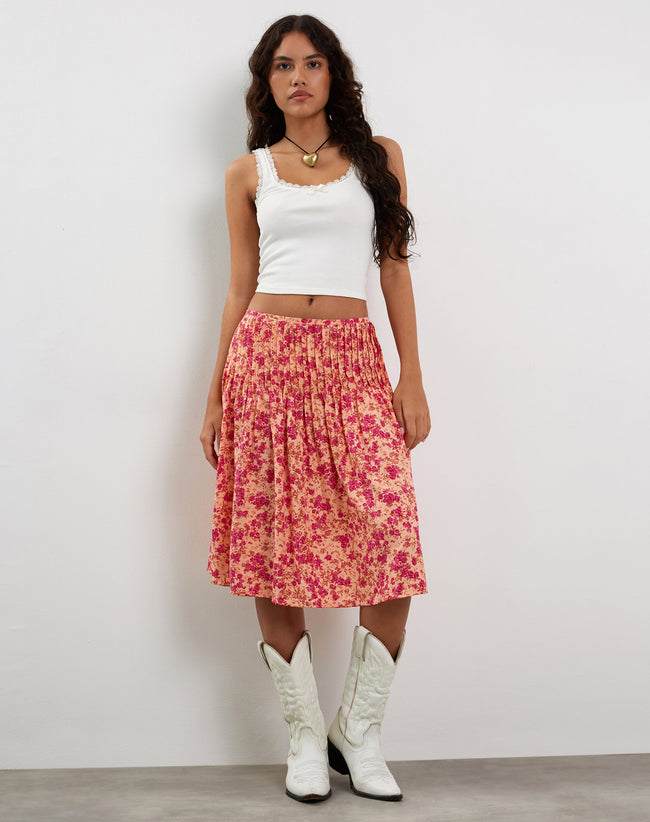 Image of Asada Midi Skirt in Dark Wild Flower Cantaloupe