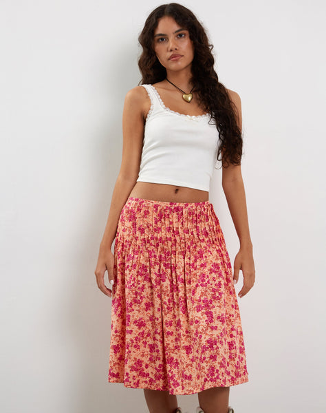 Image of Asada Midi Skirt in Dark Wild Flower Cantaloupe