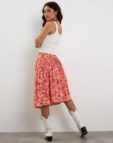 Image of Asada Midi Skirt in Dark Wild Flower Cantaloupe