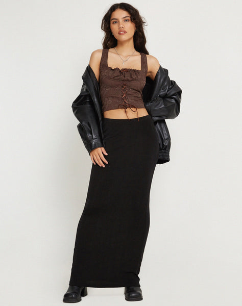 image of Asahi Crop Top in Lace Chestnut Brown