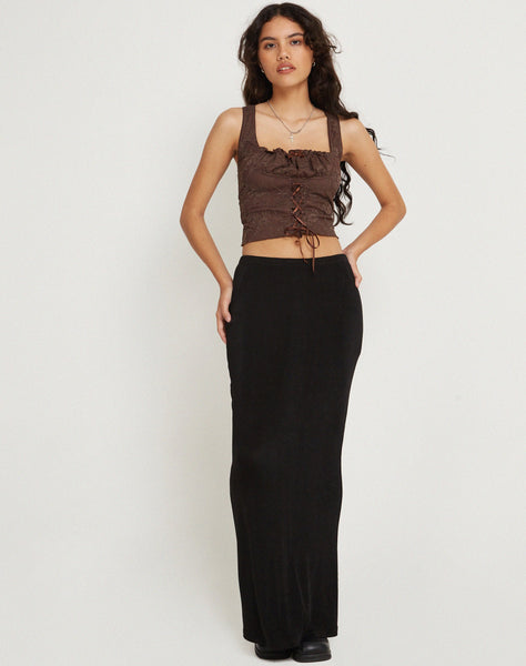 image of Asahi Crop Top in Lace Chestnut Brown