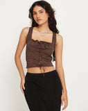 image of Asahi Crop Top in Lace Chestnut Brown