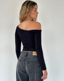 Image of Ashia Asymmetric Long Sleeve Top in Black Super Soft Thick Rib