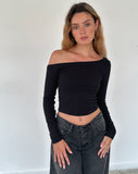 Image of Ashia Asymmetric Long Sleeve Top in Black Super Soft Thick Rib