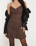 image of Ashila Mini Dress in Lace Chestnut Brown