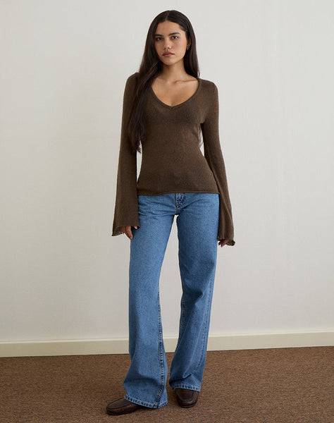 Image of Ashla Top in Sheer Knit Dark Chocolate