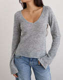Image of Ashla Long Sleeve Top in Sheer Knit Grey