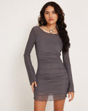 image of Aspen Long Sleeve Mini Dress in Mesh Dark Grey