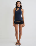 Image of Aspyn High Neck Tie Top in Cupro Navy
