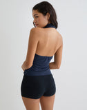 Image of Aspyn High Neck Tie Top in Cupro Navy