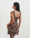 Image of Astika Mini Dress in Blooming Vines Brown