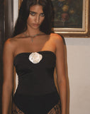 Image of Astrum Bandeau Satin Top in Black with Rosette