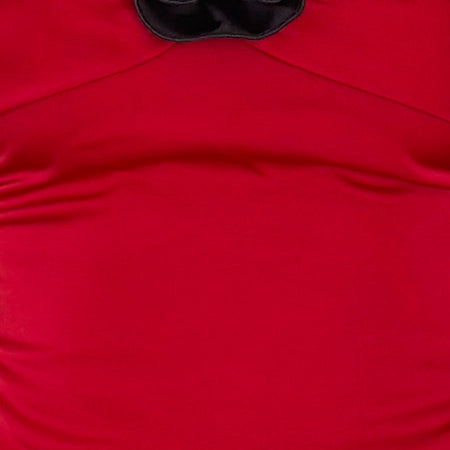 Astrum Satin Bandeau Top in Red with Black Rose