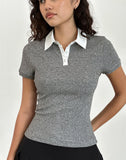 Image of Asuka Knitted Polo Top in Grey Marl