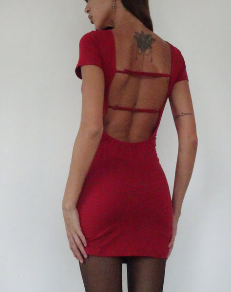 Image of Atina Open Back Mini Dress in Adrenaline Red